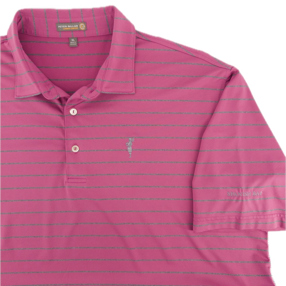 Peter Millar Mens XL Spanish Bay Golf Polo Shirt Pink Striped Summer Comfort